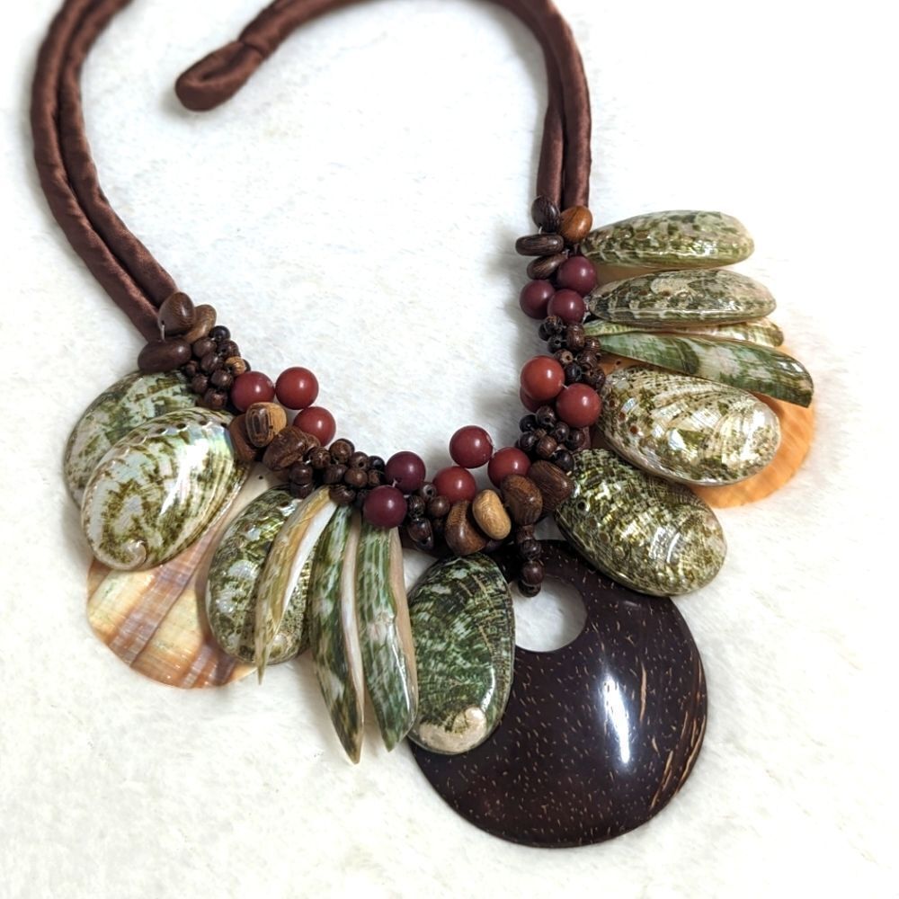 Vintage Artisan Made Natural Shells and Seeds Necklaces on a Satin Cord - Picture 10 of 14